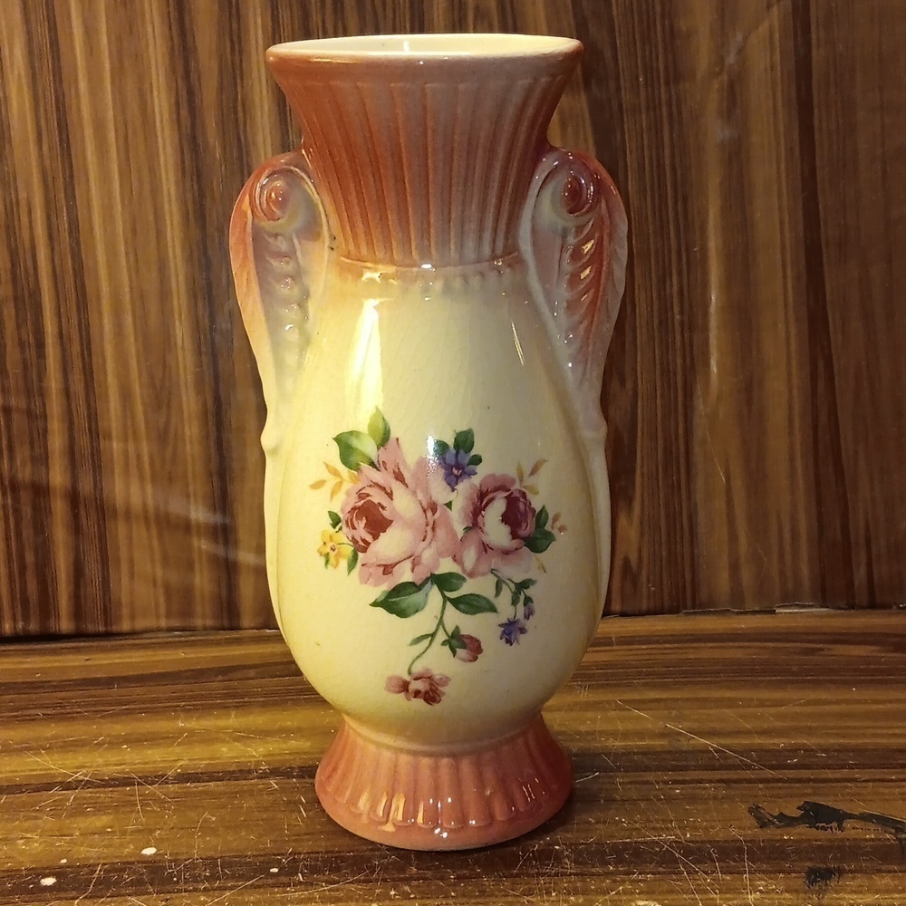 Vintage Royal Copley transferware pink white vase